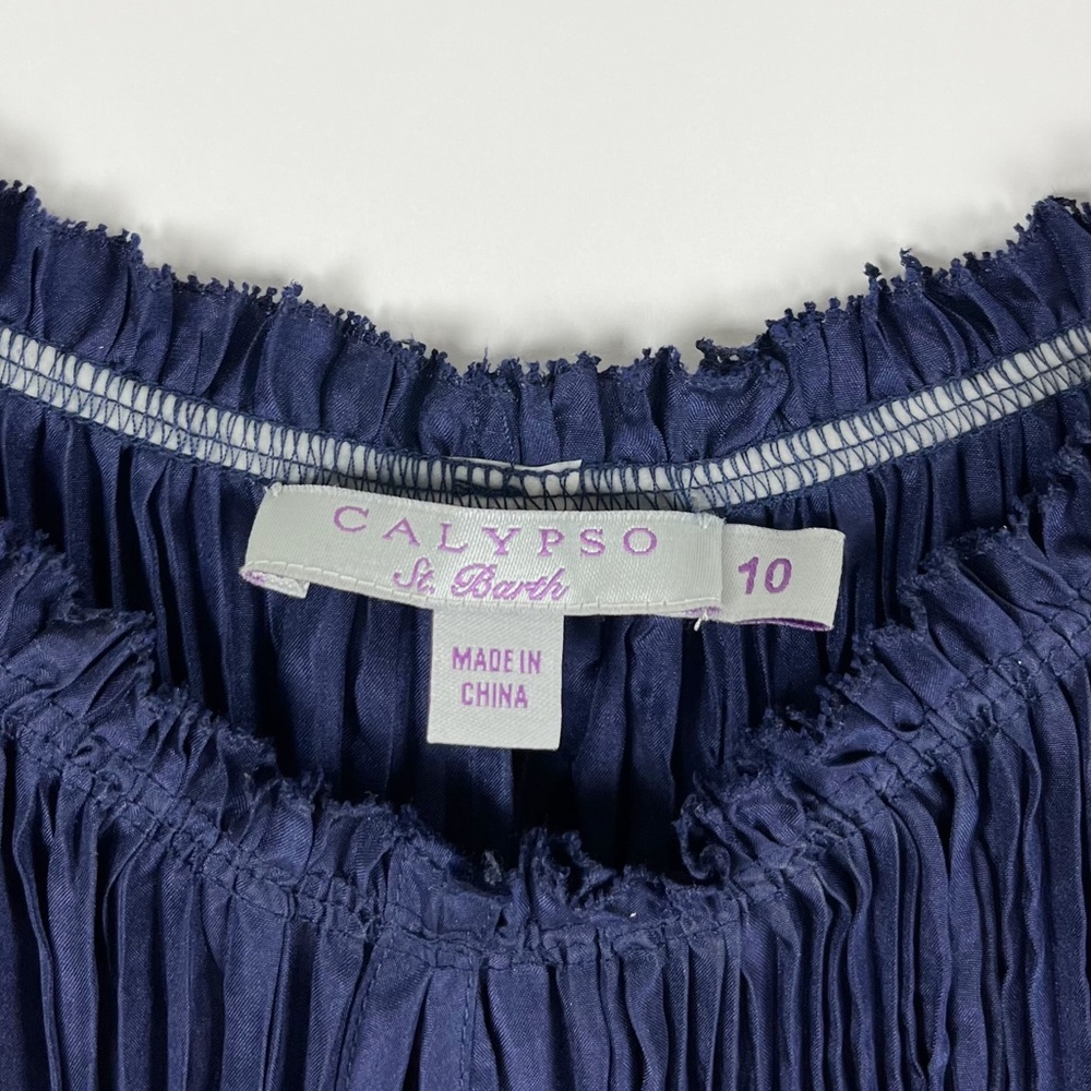 Calypso St Barth Dark Blue Pleated Long Silk Sleeveless Dress - Picture 5 of 6